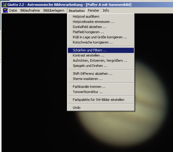 11. Select the menu item Scharfen-und-Filtern i.e. sharp and filter